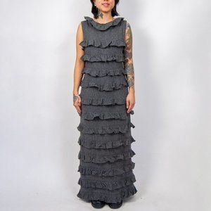 50s /60s grey wool ruffle dress xs s  extra small / anne fogarty dress / black t